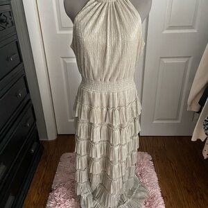 MSK Shimmering Silver Halter Maxi Dress